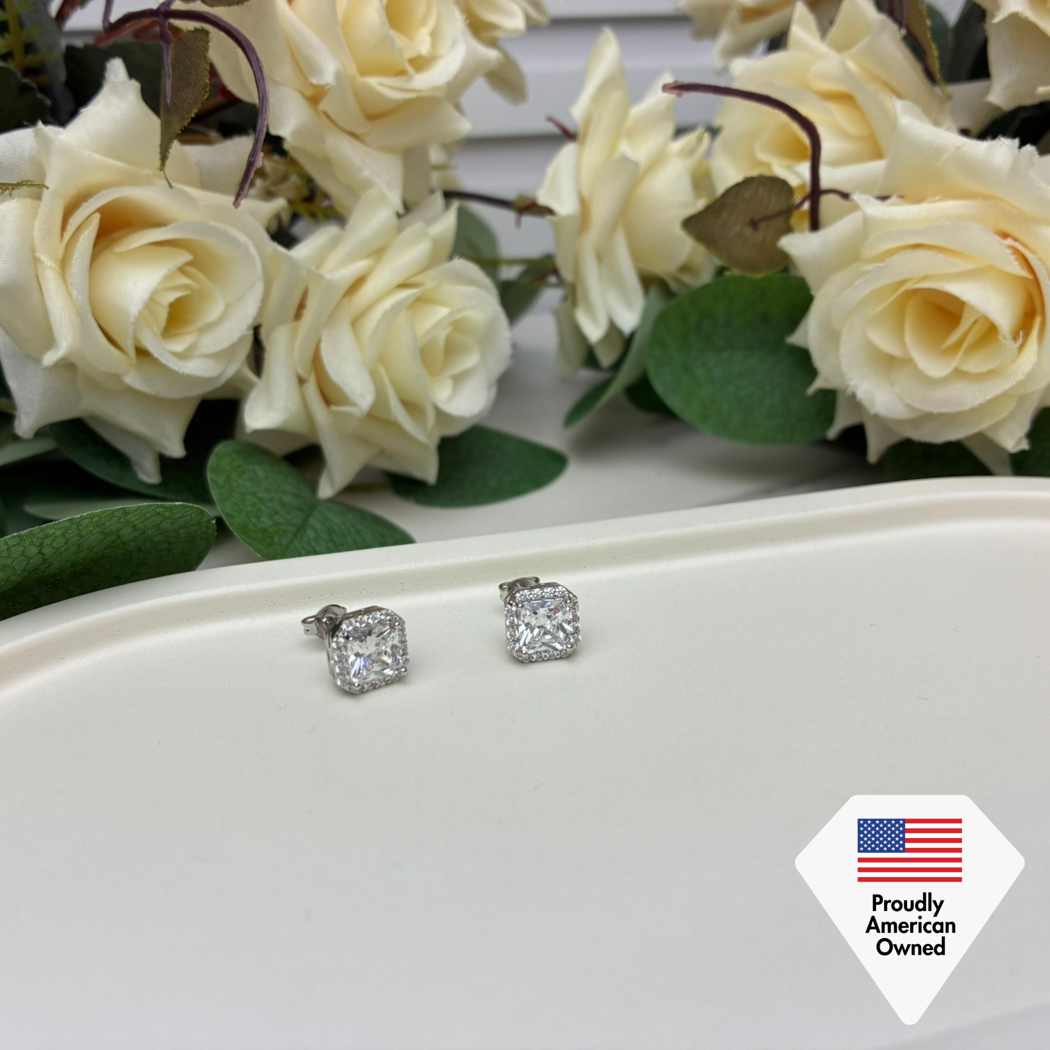 Estelle 18k 白金镀 CZ 水晶耳钉