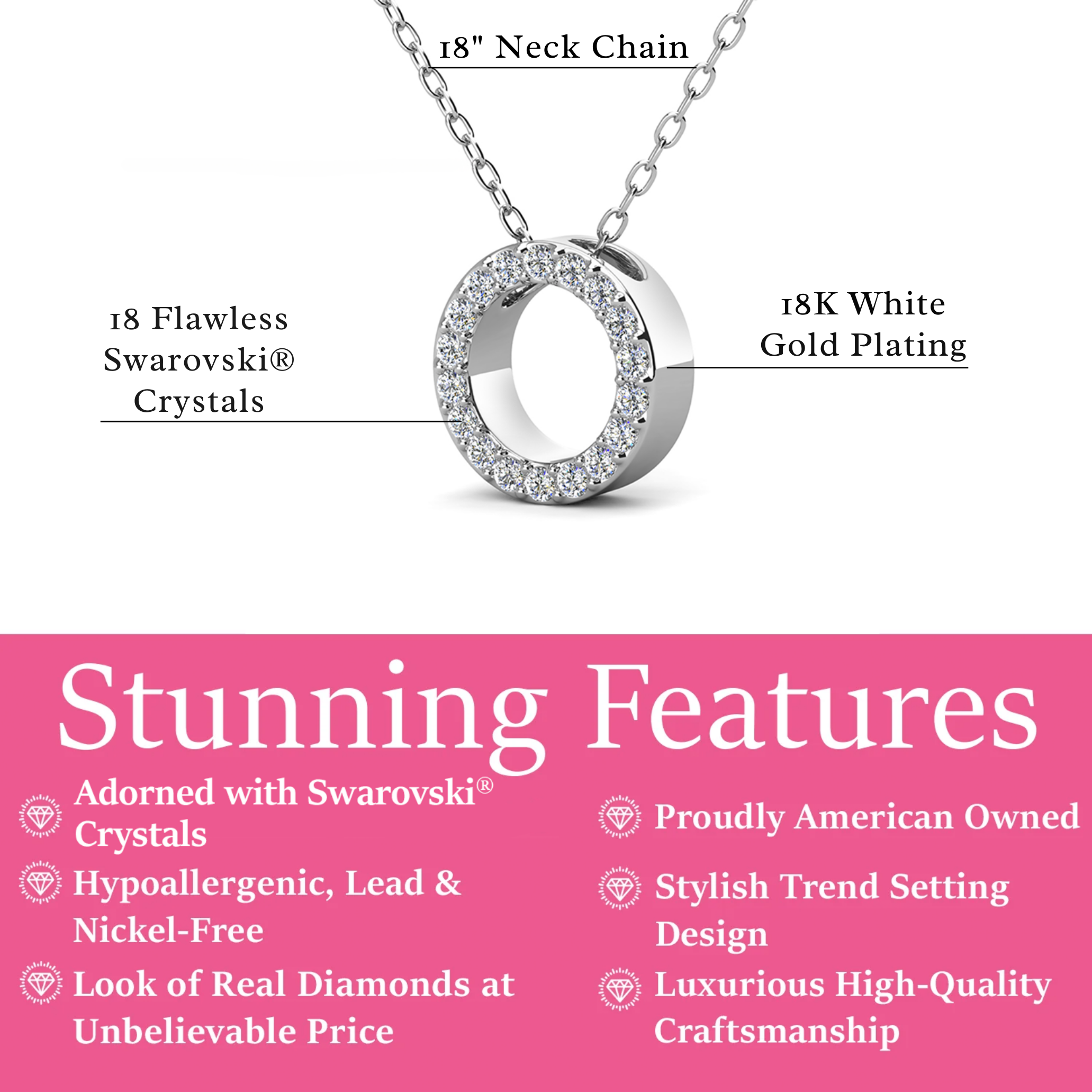 Ethereal Collection 18k White Gold Plated Initial Letter Pendant Necklace with Swarovski Crystals