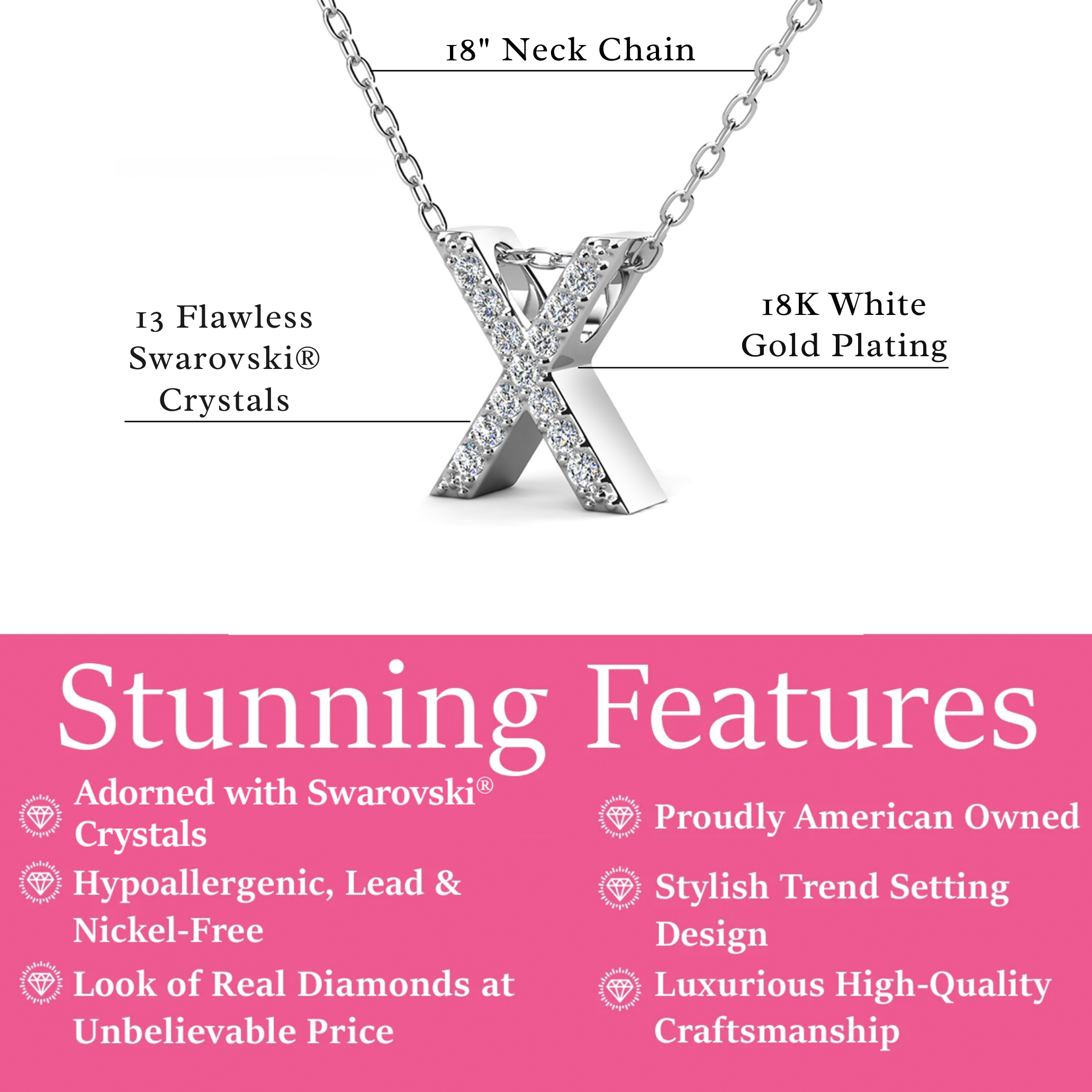 Ethereal Collection 18k White Gold Plated Initial Letter Pendant Necklace with Swarovski Crystals