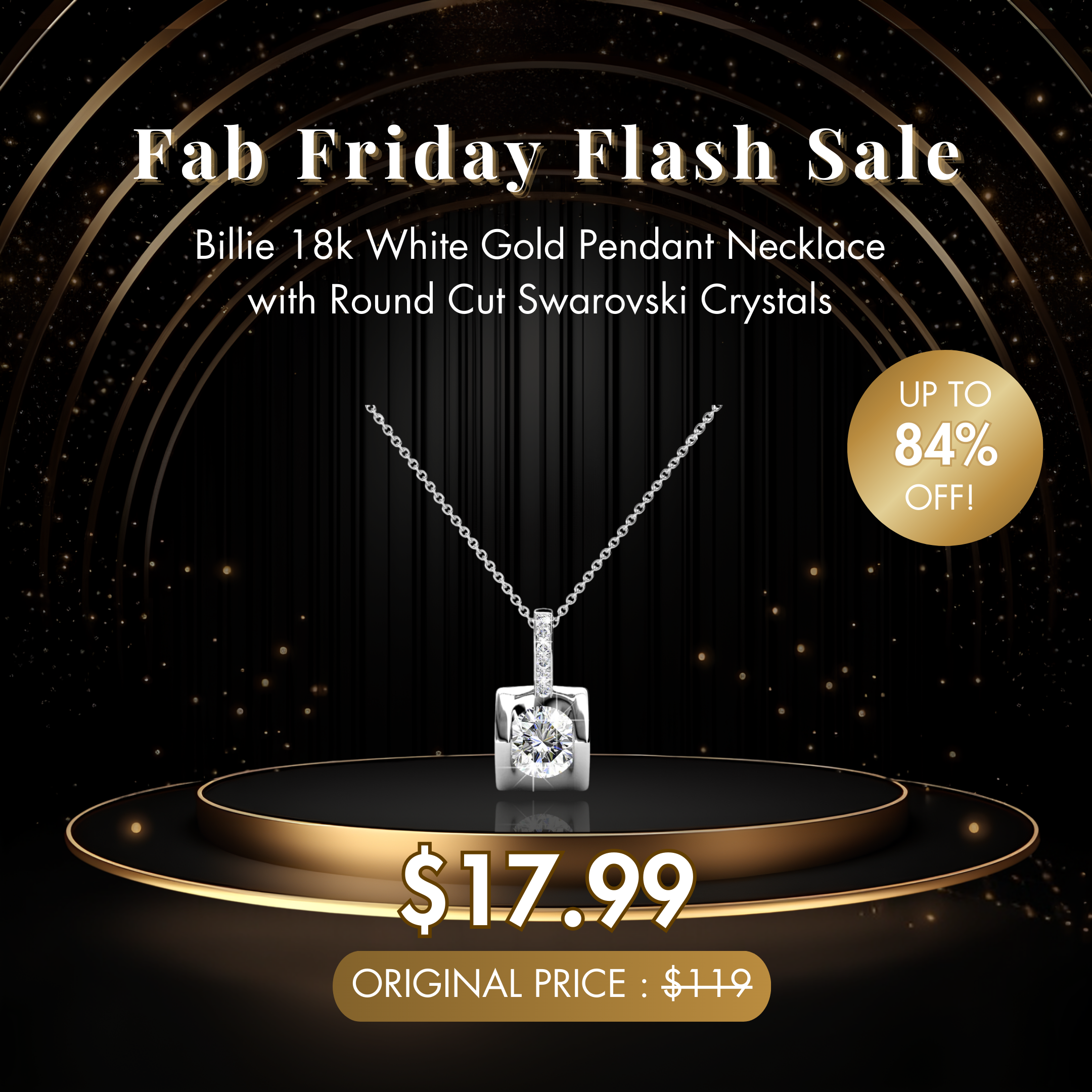 Billie 18k White Gold Pendant Necklace with Round Cut Swarovski Crystals - Fab Friday Flash Sale