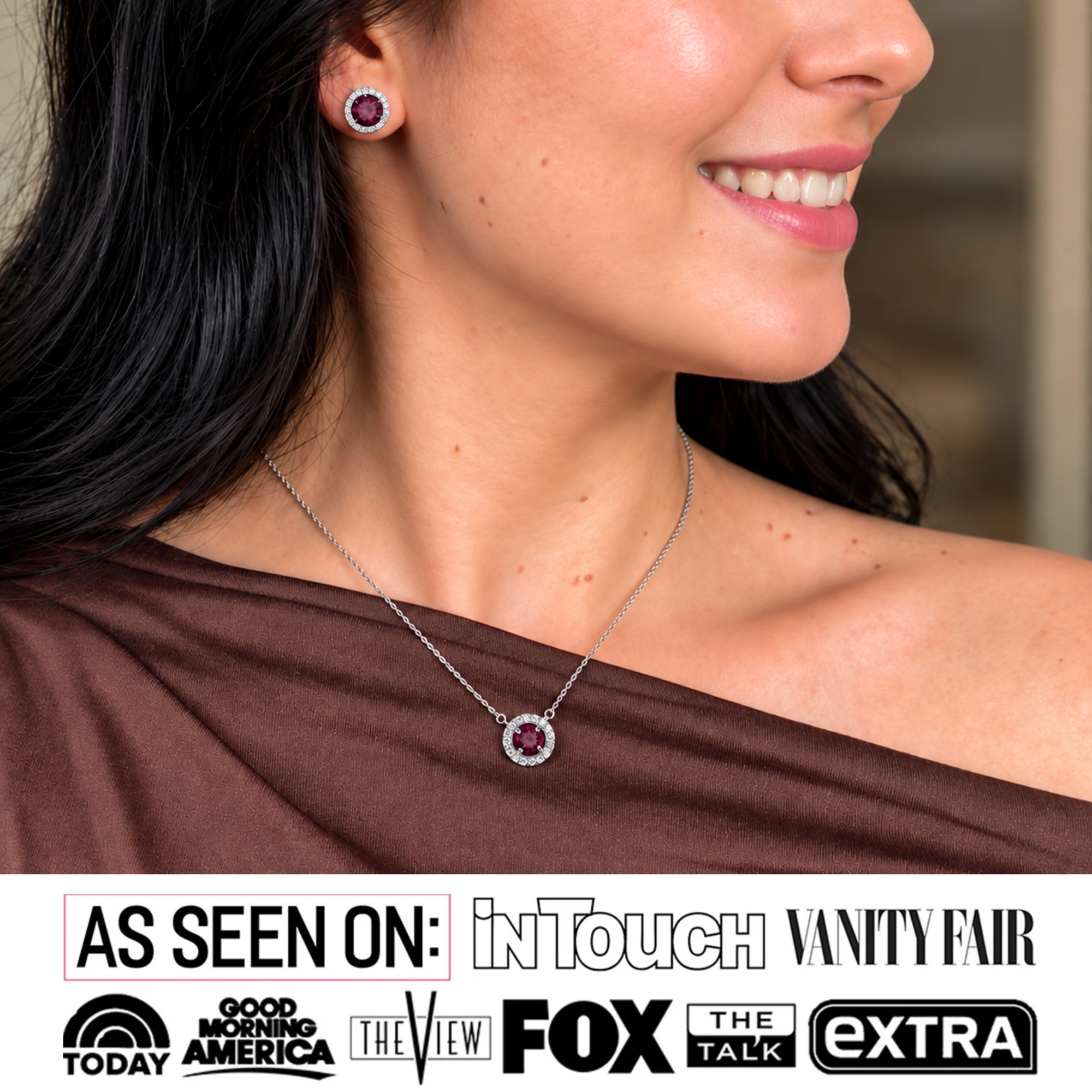 Royal Birthstone 18k White Gold Plated Halo Stud Earrings and Necklace Set with Swarovski Crystals