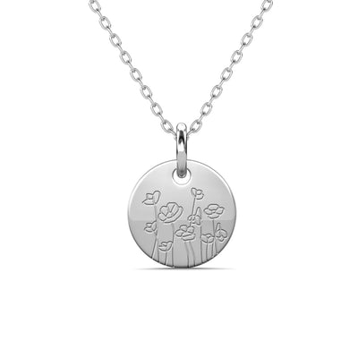 Floral 18k White Gold Plated Engraved Birth Month Flower Pendant Necklace - August