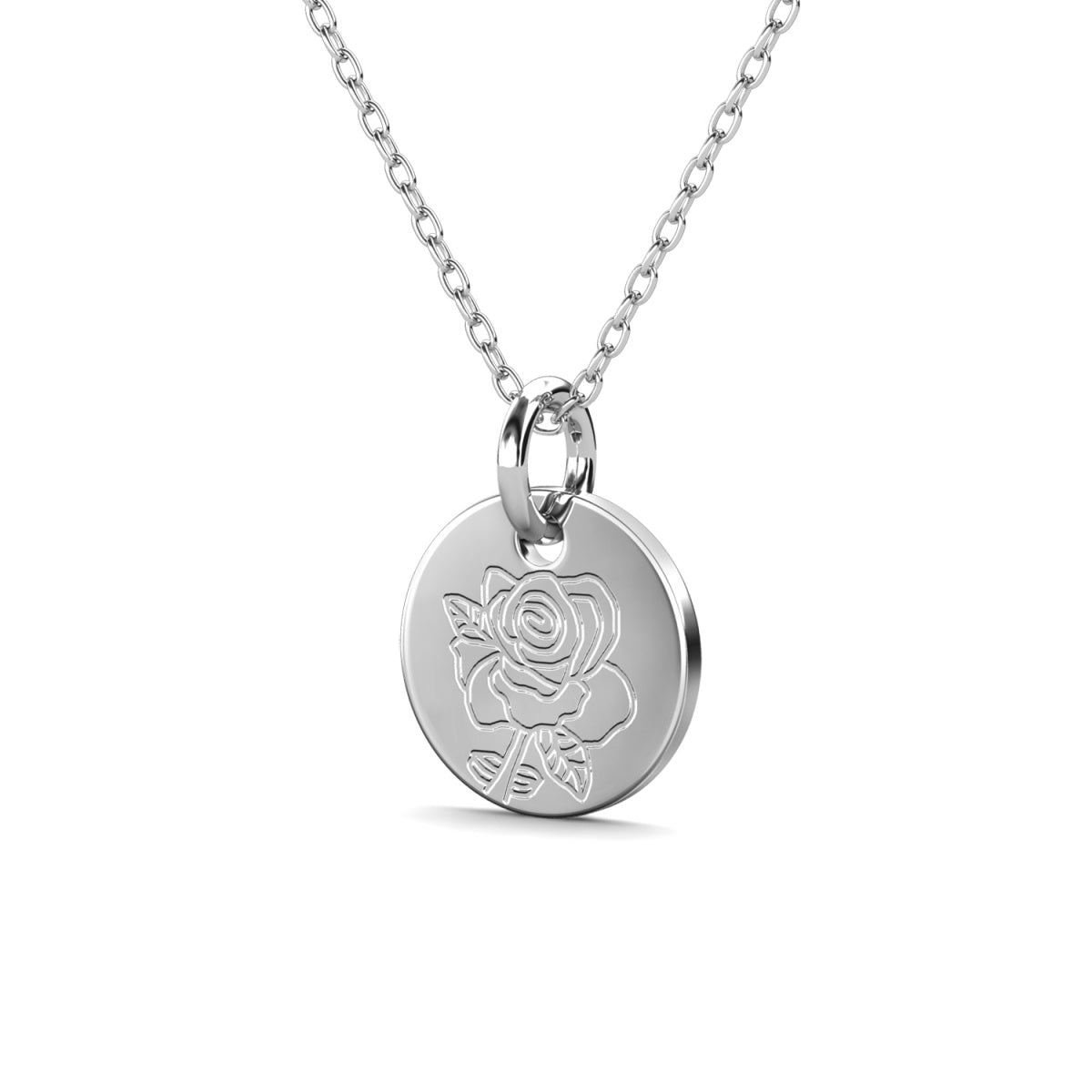 Floral 18k White Gold Plated Engraved Birth Month Flower Pendant Necklace