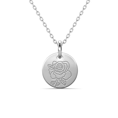 Floral 18k White Gold Plated Engraved Birth Month Flower Pendant Necklace - June