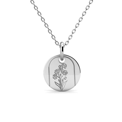 Floral 18k White Gold Plated Engraved Birth Month Flower Pendant Necklace - September