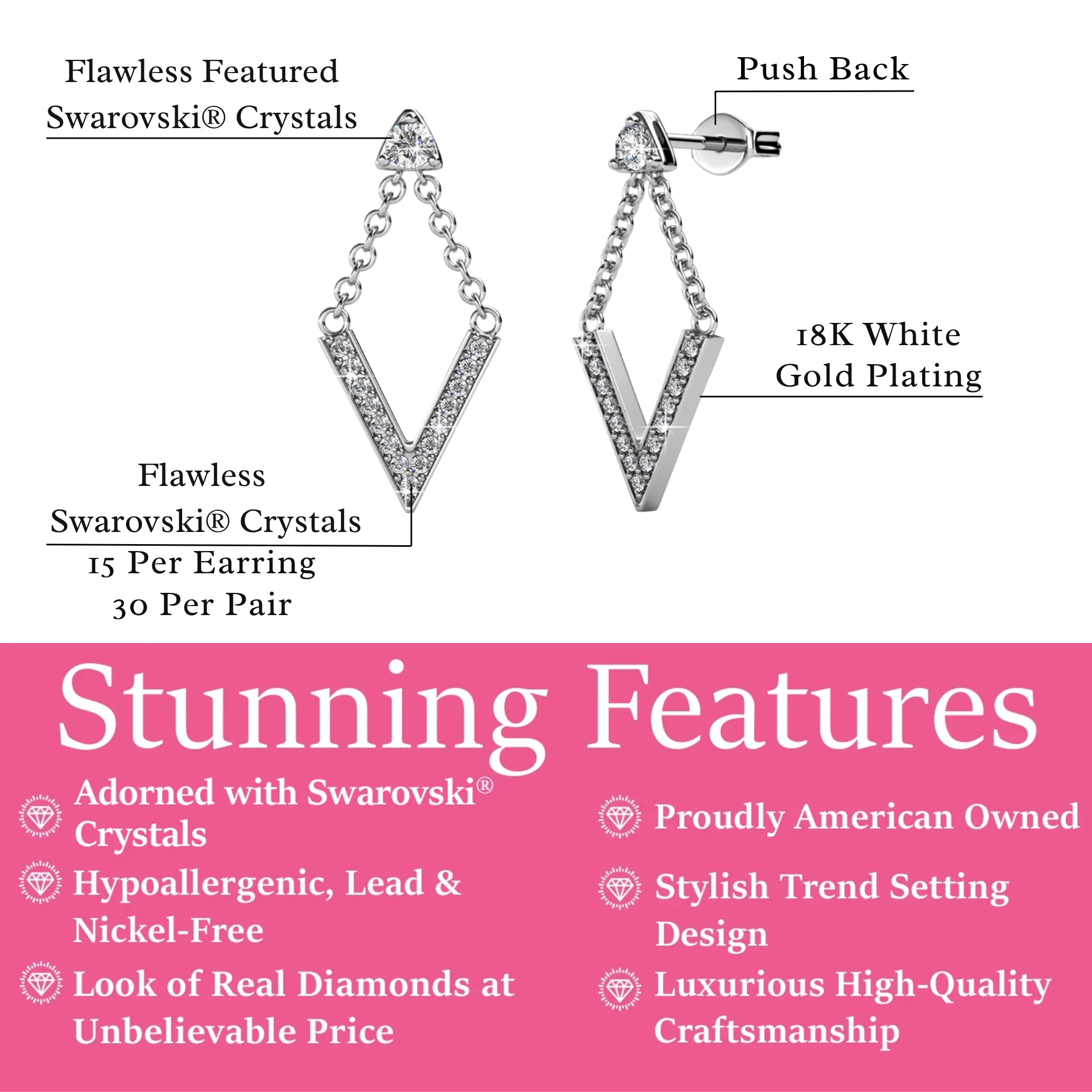 Francesca 18k White Gold Plated Dangle Earrings with Swarovski Crystals