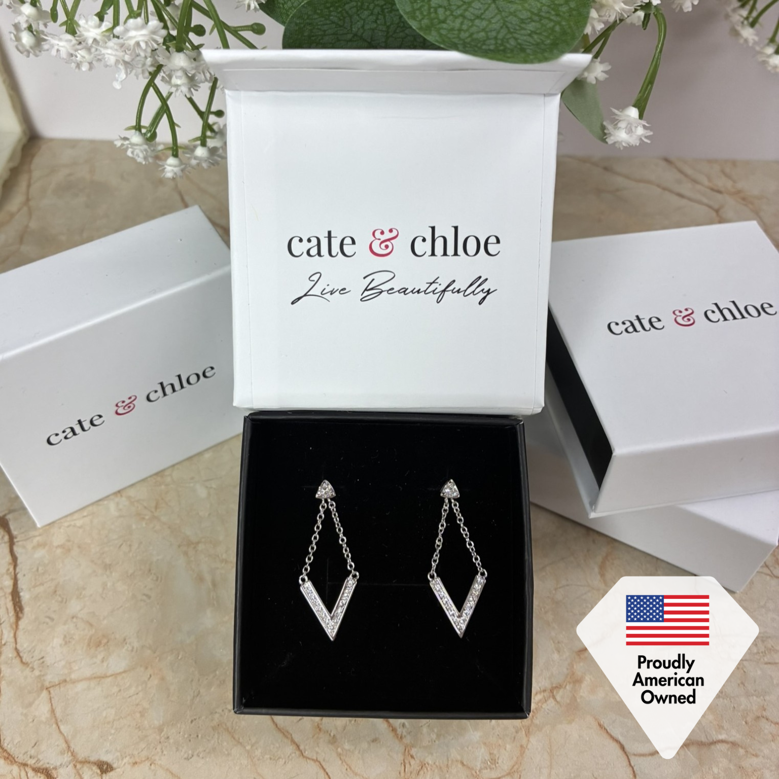 Francesca 18k White Gold Plated Dangle Earrings with Swarovski Crystals