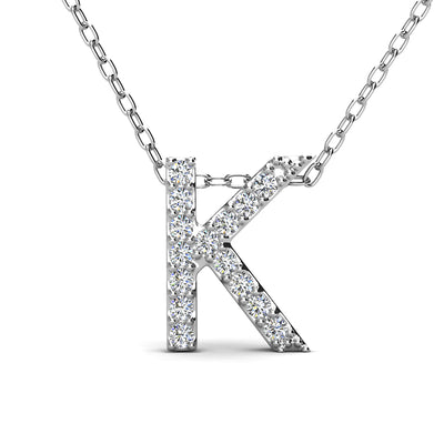 Ethereal Collection 18k White Gold Plated Initial Letter Pendant Necklace with Swarovski Crystals - K