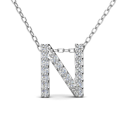 Ethereal Collection 18k White Gold Plated Initial Letter Pendant Necklace with Swarovski Crystals - N