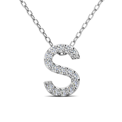 Ethereal Collection 18k White Gold Plated Initial Letter Pendant Necklace with Swarovski Crystals - S