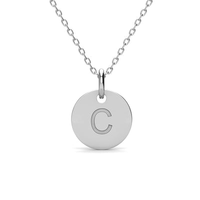 Summer Collection 18k White Gold Plated Engraved Initial Letter Pendant Necklace - C