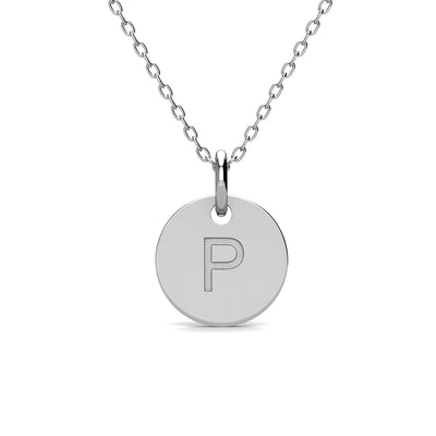 Summer Collection 18k White Gold Plated Engraved Initial Letter Pendant Necklace - P