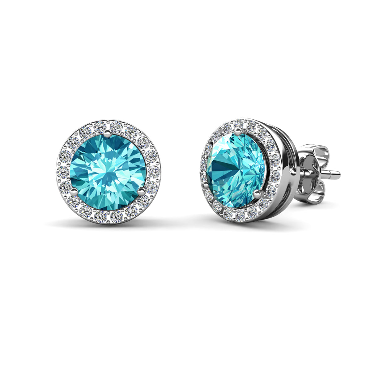 Royal 18k White Gold Plated Birthstone Halo Earrings with Round Cut Swarovski Crystals