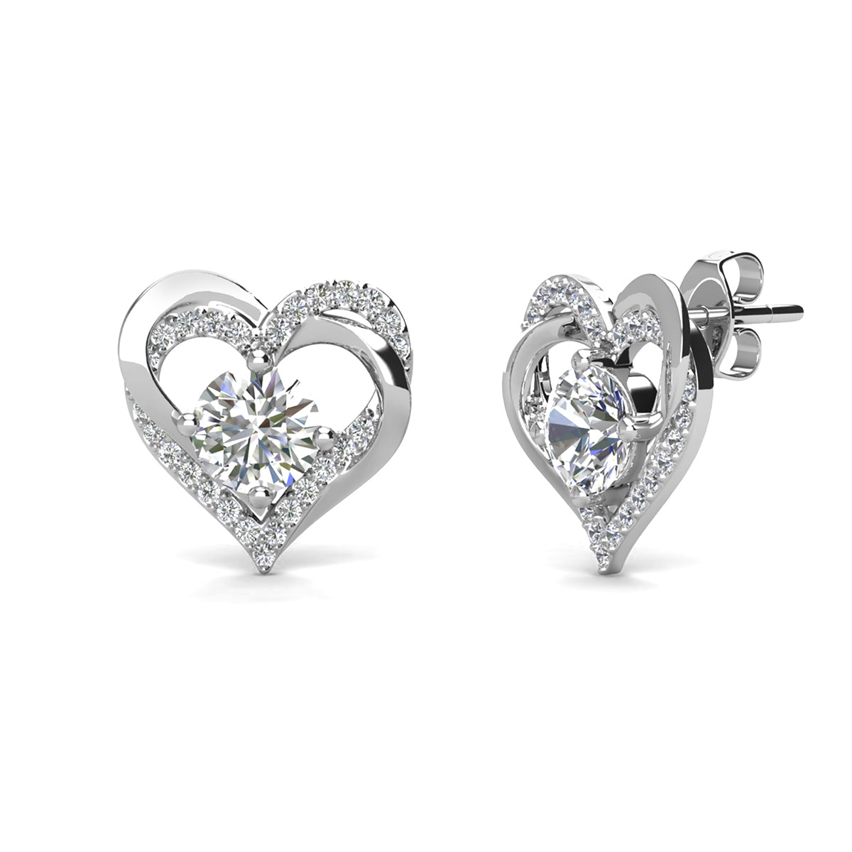 Forever April Birthstone Diamond 18k White Gold Plated Silver Double Heart Earrings with Swarovski Crystals