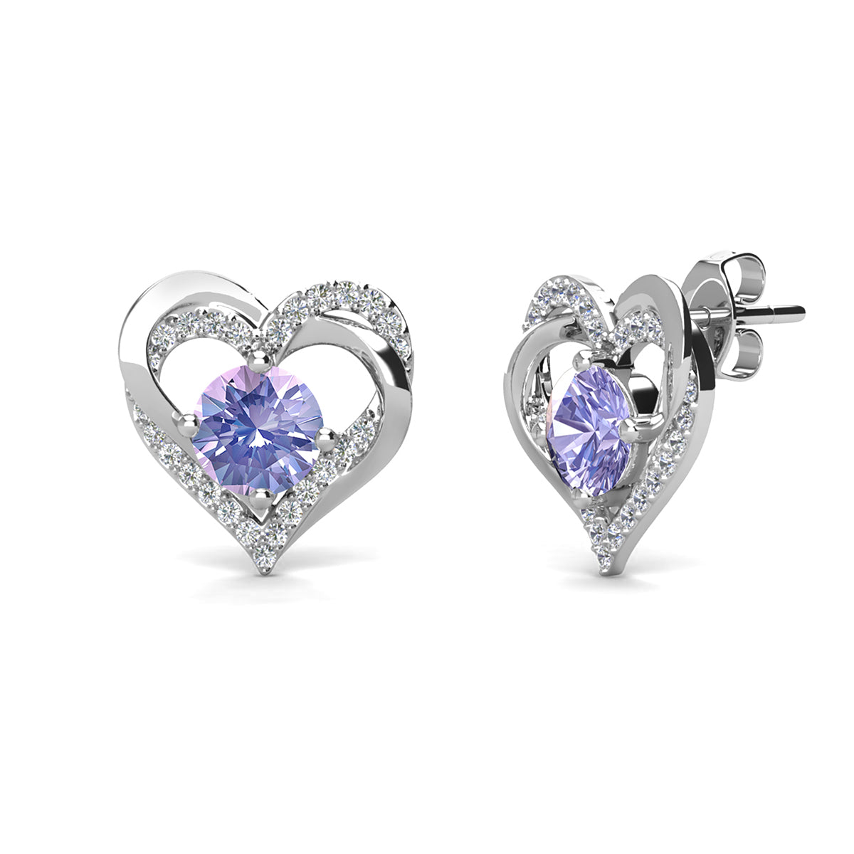 Forever June Birthstone Diamond 18k White Gold Plated Silver Double Heart Earrings with Swarovski Crystals