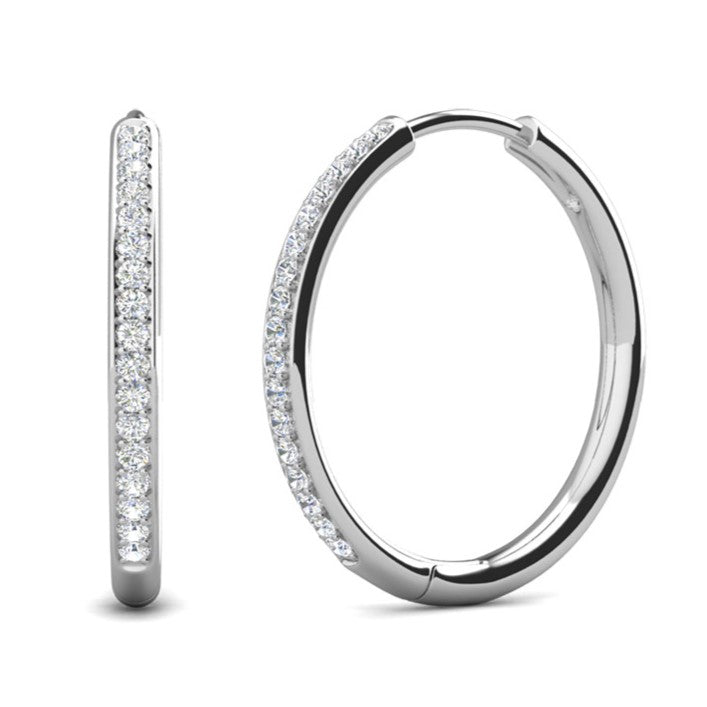 Bianca 18k White Gold Plated 25mm Silver Hoop Earrings with Swarovski Crystals