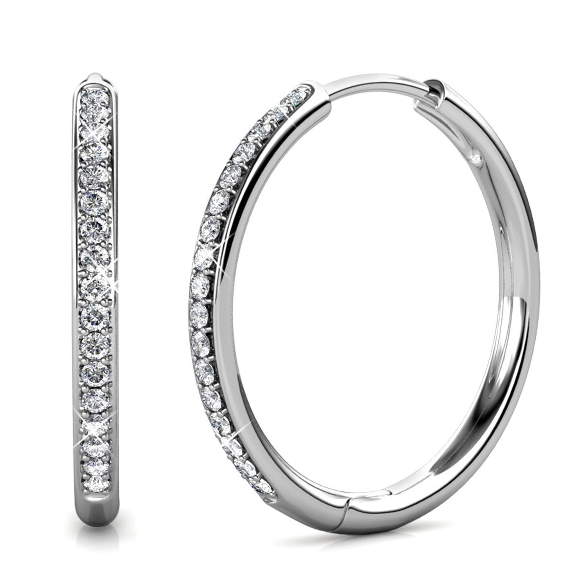 Bianca 18k White Gold Plated 25mm Silver Hoop Earrings with Swarovski Crystals