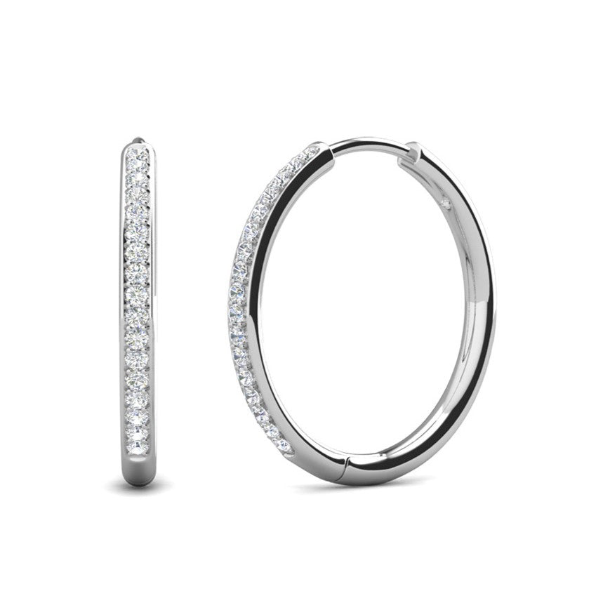 Leslie 18k White Gold Plated 14mm-40mm Hoop Earrings with Swarovski Crystals
