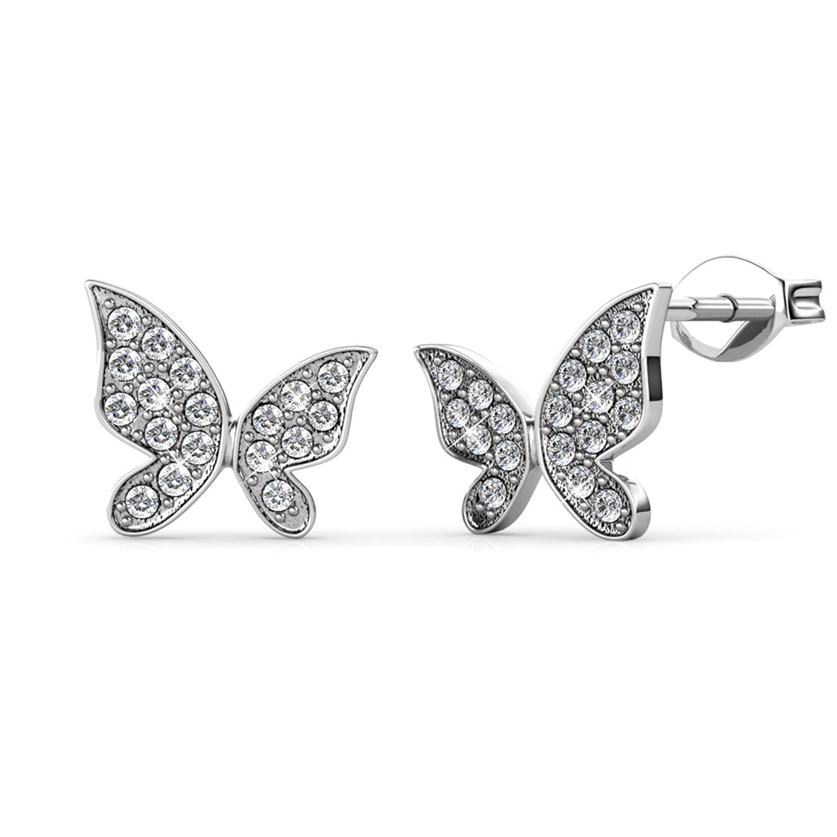 Yuenen 18k White Gold Plated Silver Butterfly Stud Earrings with Swarovski Crystals