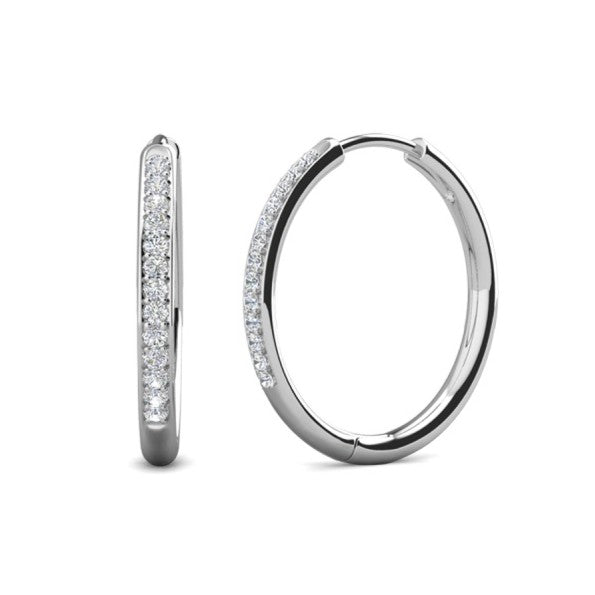 Bianca 18k White Gold Plated 25mm Silver Hoop Earrings with Swarovski Crystals