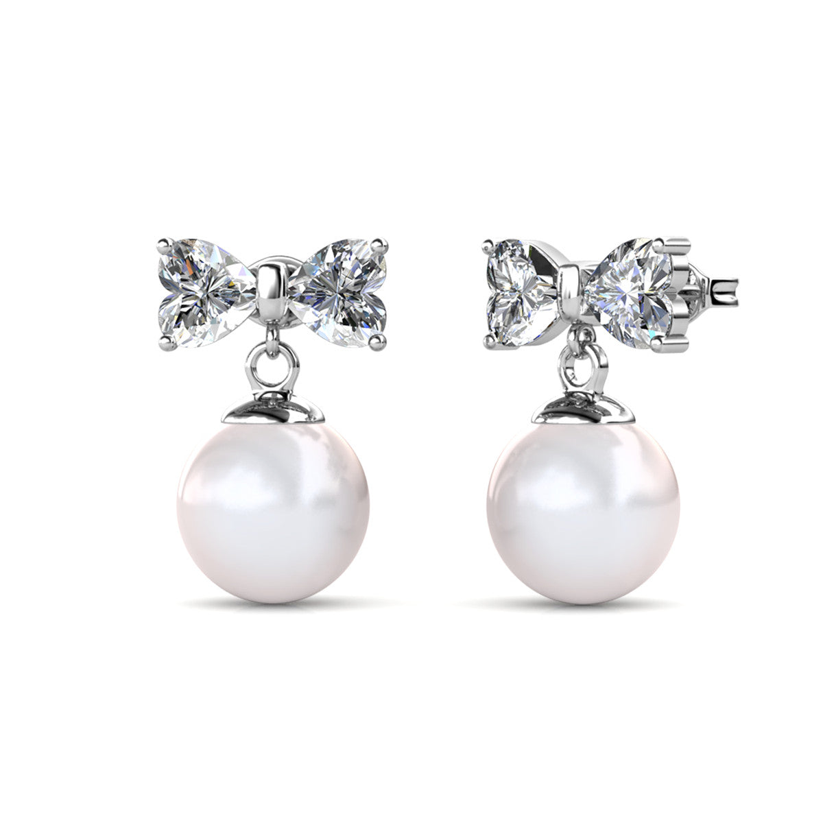 Oakley 18k White Gold Plated Silver Drop Pearl Earrings with Swarovski Crystals