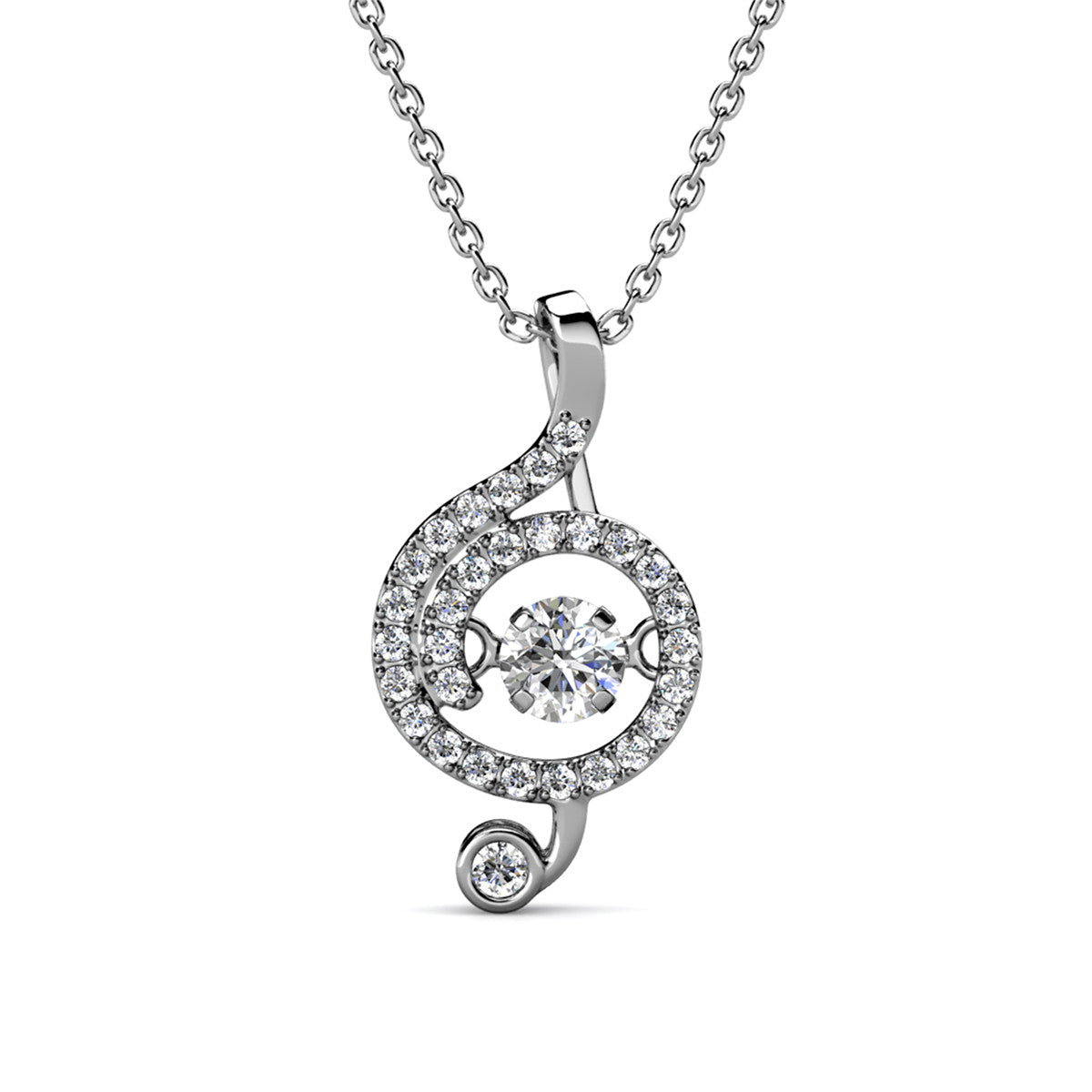 Jolene 18k White Gold Plated G-Clef Dancing Pendant Necklace with Swarovski Crystals