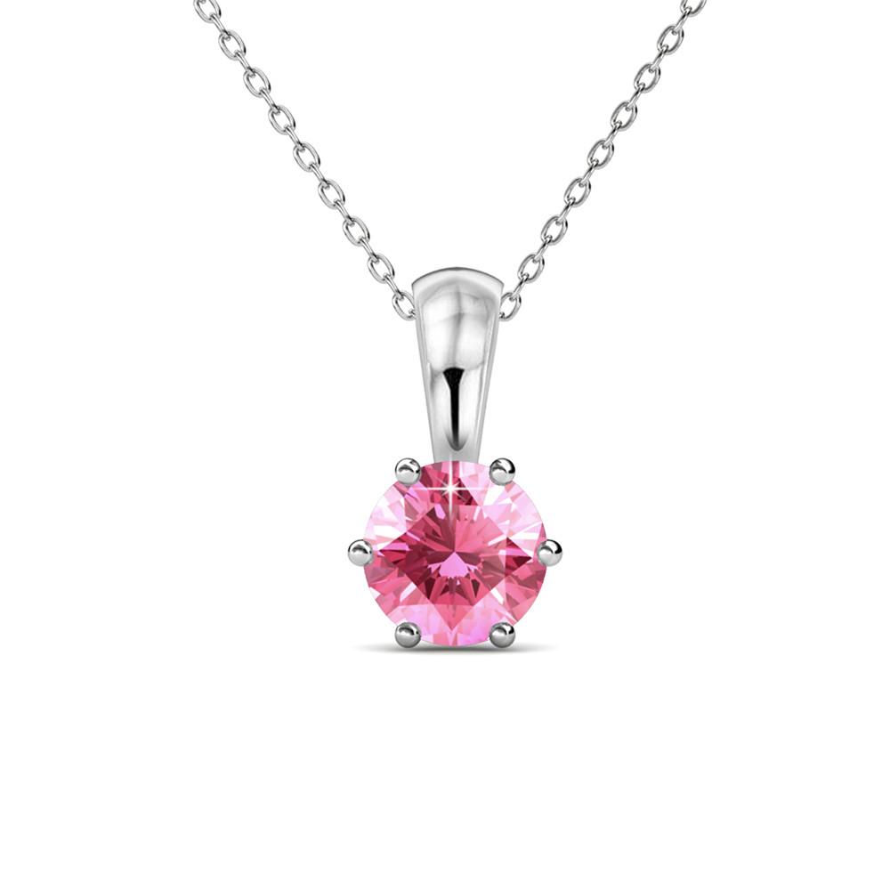 October Birthstone Pink Tourmaline Necklace, 18k White Gold Plated Solitaire Necklace with 1CT Crystal