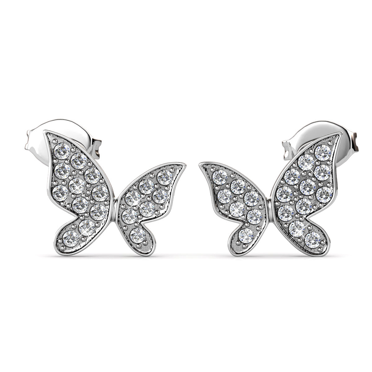 Yuenen 18k White Gold Plated Silver Butterfly Necklace and Earring Set with Swarovski Crystals