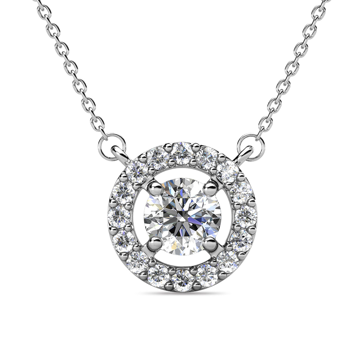 Royal 18k White Gold Plated Birthstone Halo Necklace with Round Cut Swarovski Crystals