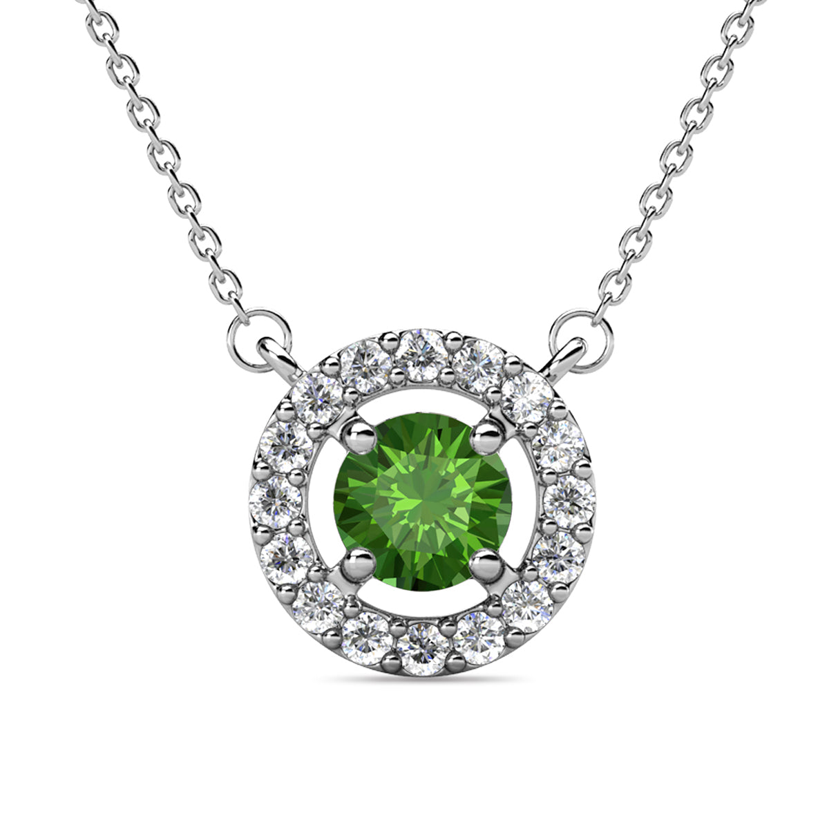 Royal 18k White Gold Plated Birthstone Halo Necklace with Round Cut Swarovski Crystals