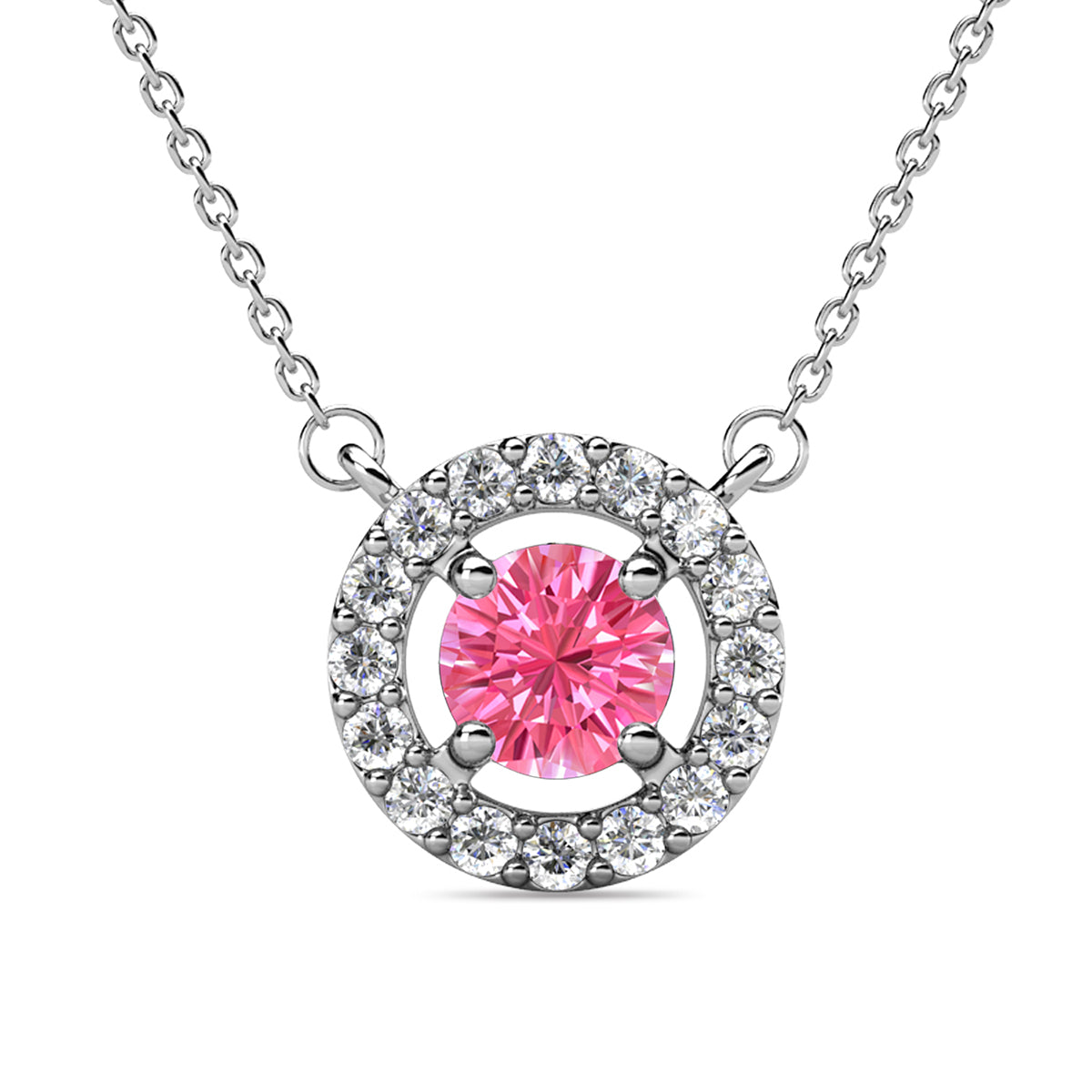 Royal 18k White Gold Plated Birthstone Halo Necklace with Round Cut Swarovski Crystals