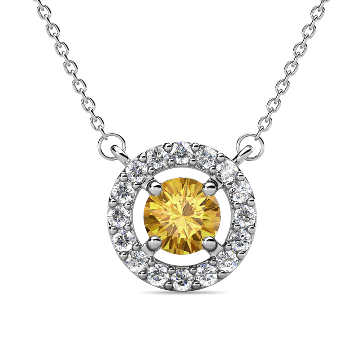 Royal 18k White Gold Plated Birthstone Halo Necklace with Round Cut Swarovski Crystals