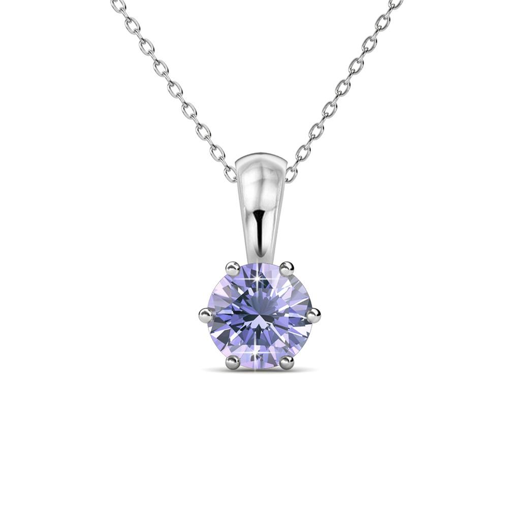 June Birthstone Alexandrite Necklace, 18k White Gold Plated Solitaire Necklace with 1CT Crystal