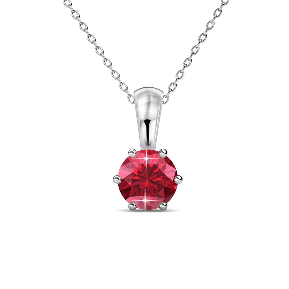 July Birthstone Ruby Necklace, 18k White Gold Plated Solitaire Necklace with 1CT Crystal
