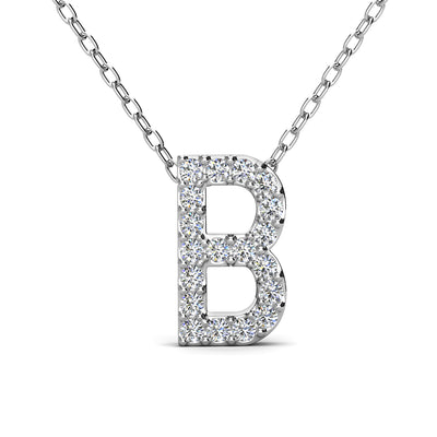 Ethereal Collection 18k White Gold Plated Initial Letter Pendant Necklace with Swarovski Crystals - B
