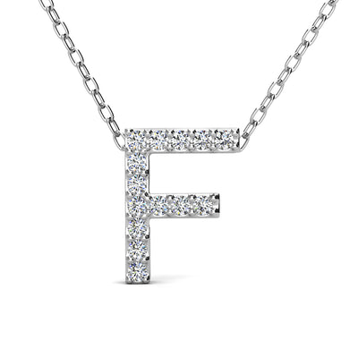 Ethereal Collection 18k White Gold Plated Initial Letter Pendant Necklace with Swarovski Crystals - F