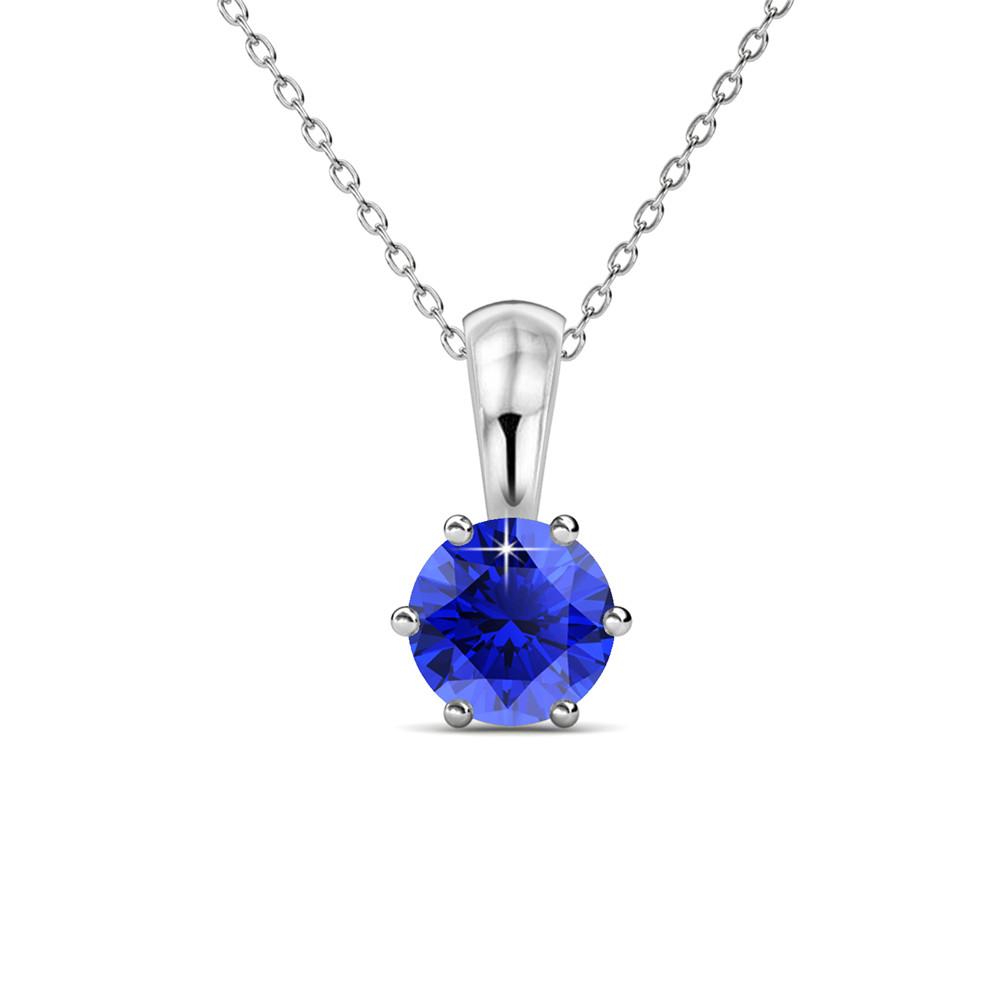 September Birthstone Sapphire Necklace, 18k White Gold Plated Solitaire Necklace with 1CT Crystal