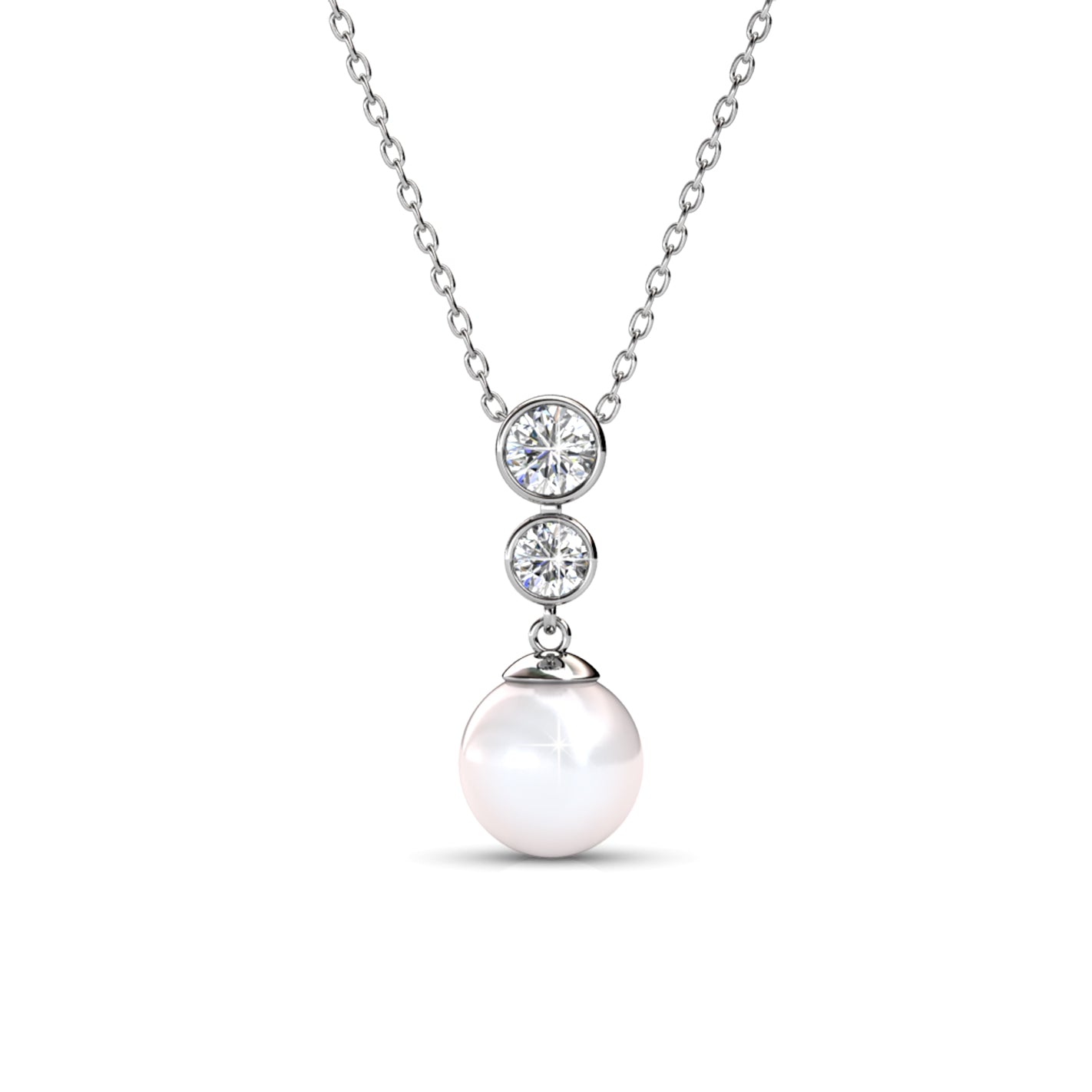 Cate & Chloe Necklace Pack of 3 - Gabrielle, Tatum, Genevieve 18k White Gold Plated Pearl Necklace for Women