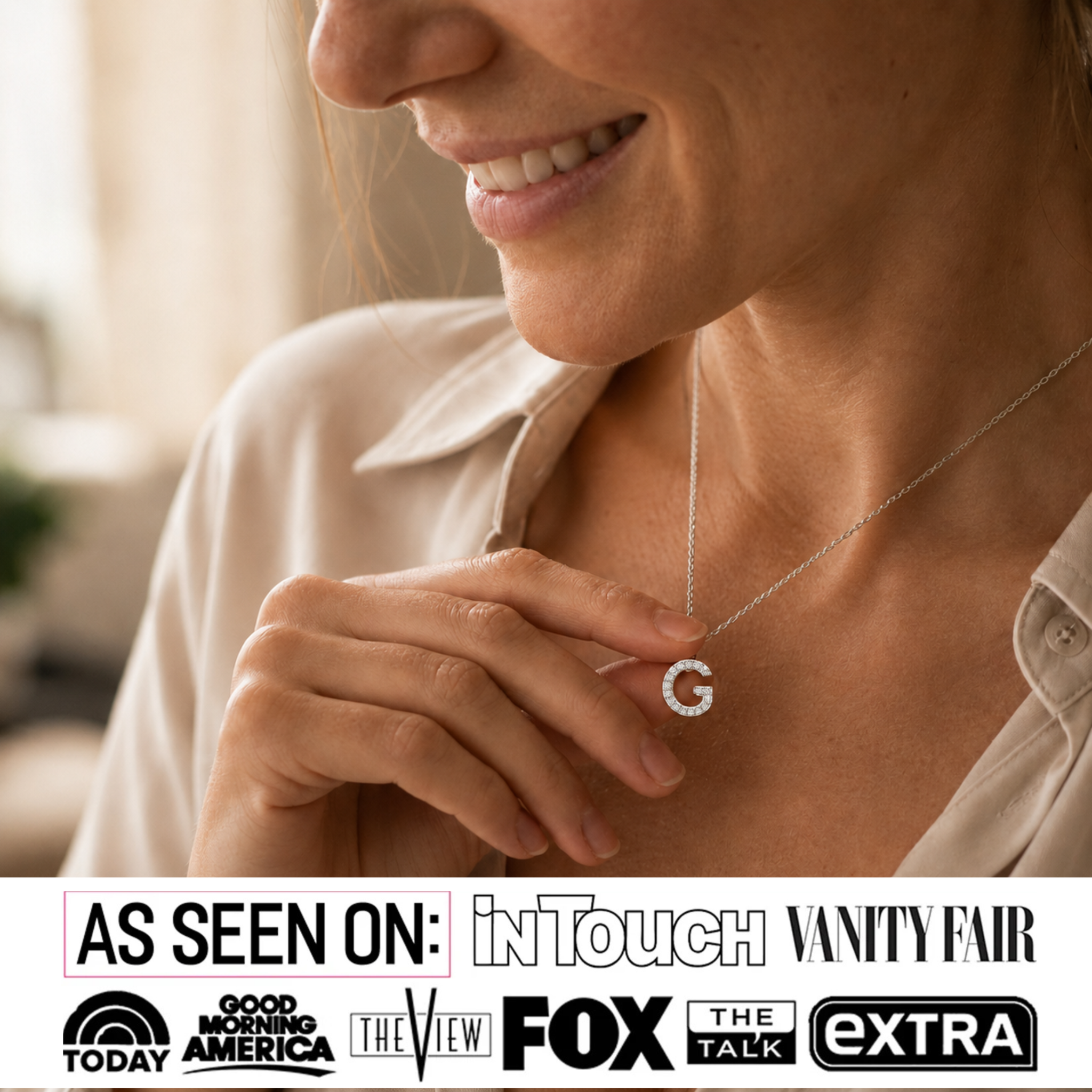 Ethereal Collection 18k White Gold Plated Initial Letter Pendant Necklace with Swarovski Crystals