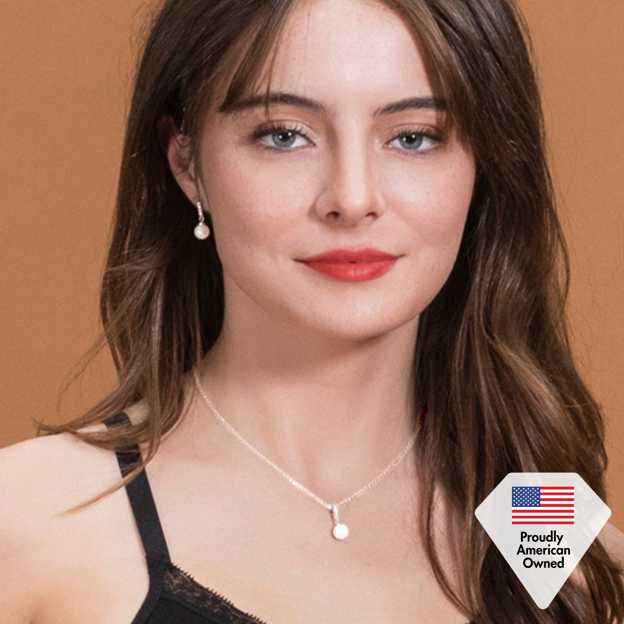 Gabrielle 18k White Gold Plated Pearl Drop Earrings and Necklace Jewelry Set with Swarovski Crystals