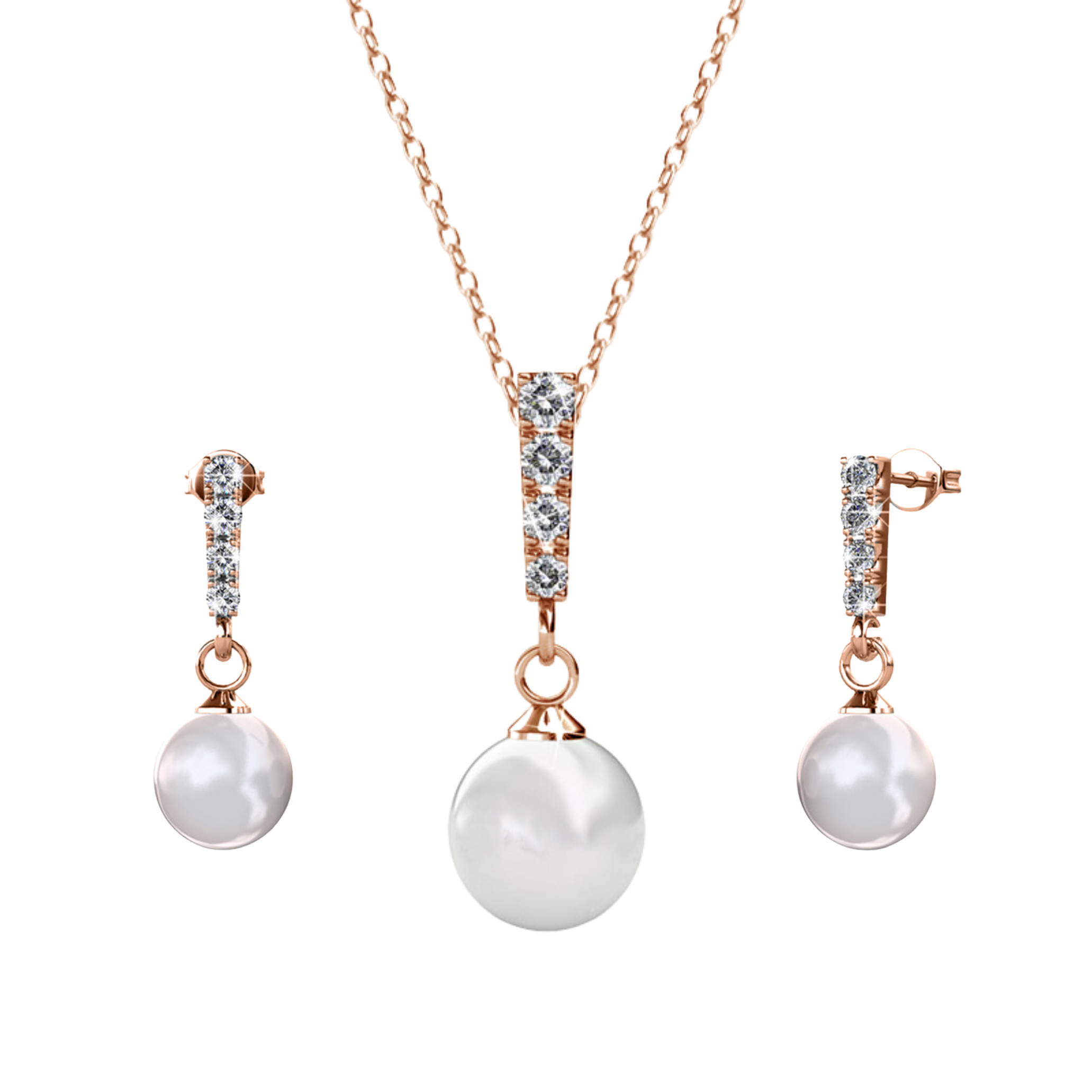 Gabrielle 18k White Gold Plated Pearl Drop Earrings and Necklace Jewelry Set with Swarovski Crystals