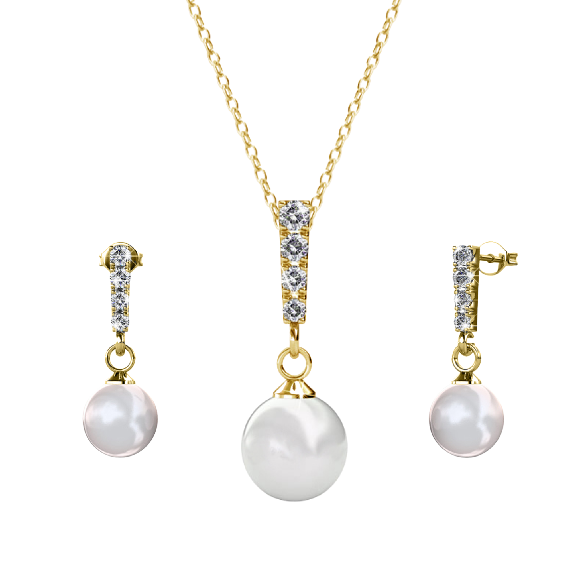 Gabrielle 18k White Gold Plated Pearl Drop Earrings and Necklace Jewelry Set with Swarovski Crystals