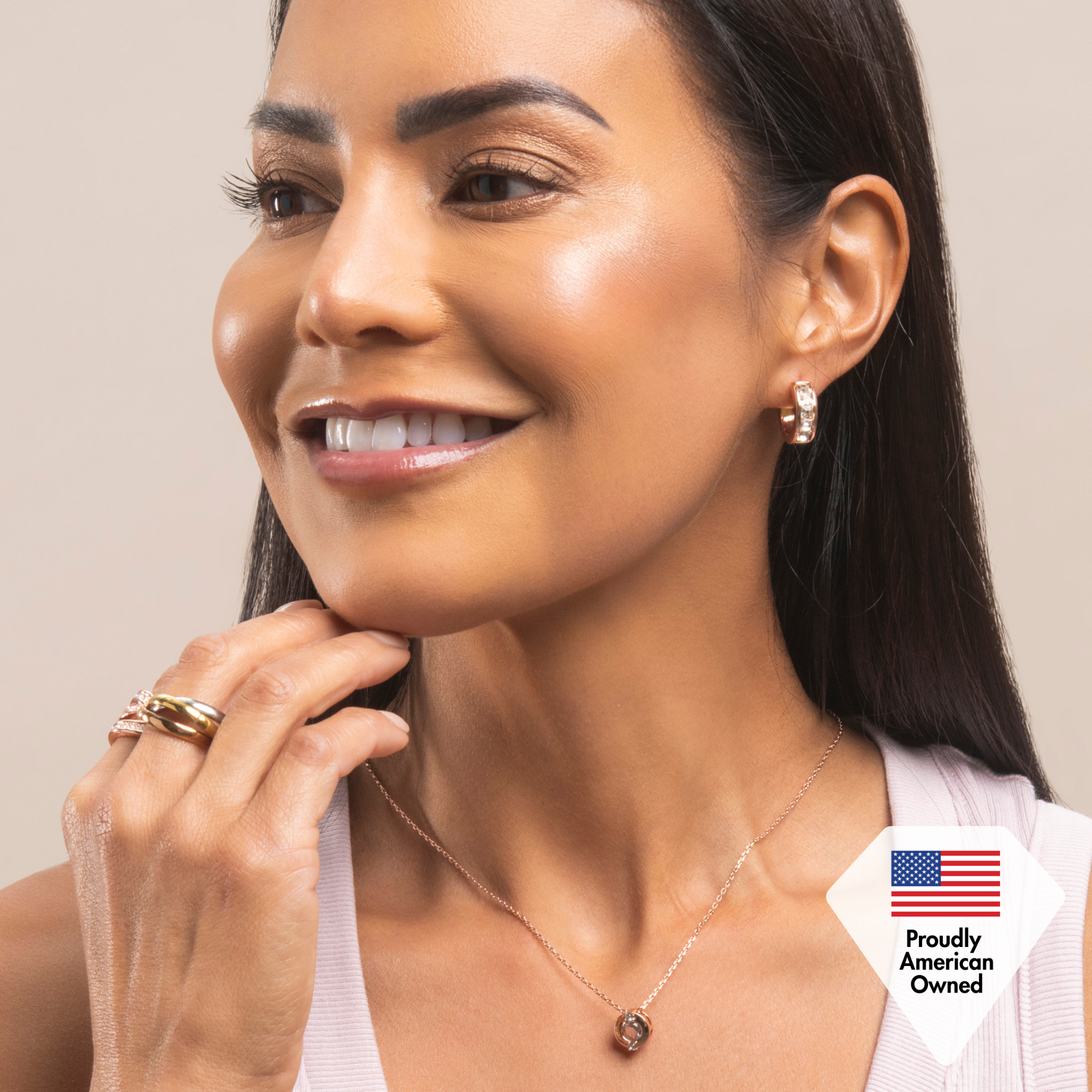 Giselle 18k White Gold Plated 15mm Hoop Crystal Earrings with Swarovski Crystals