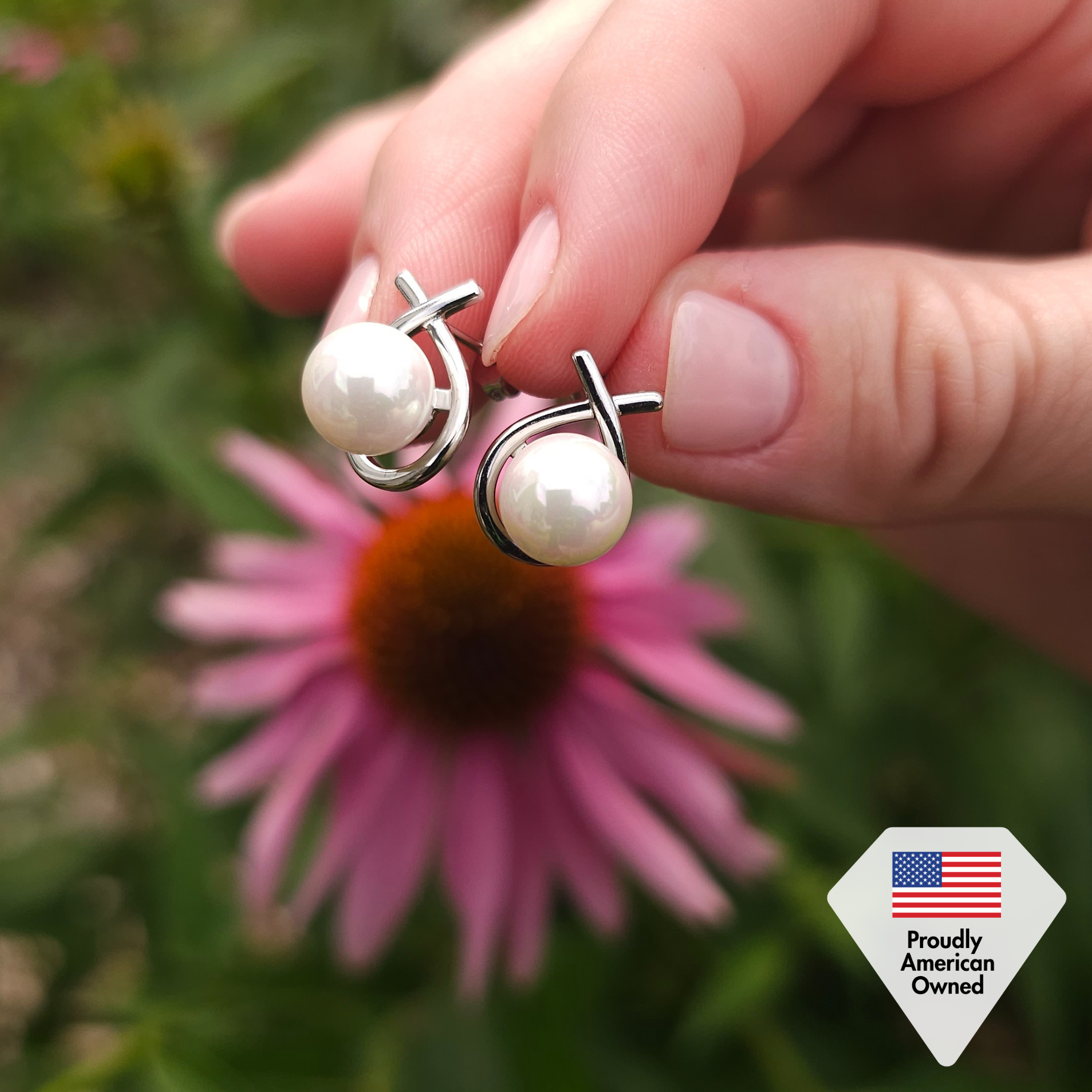 Greta 18k White Gold Plated Tear drop Pearl Stud Earrings