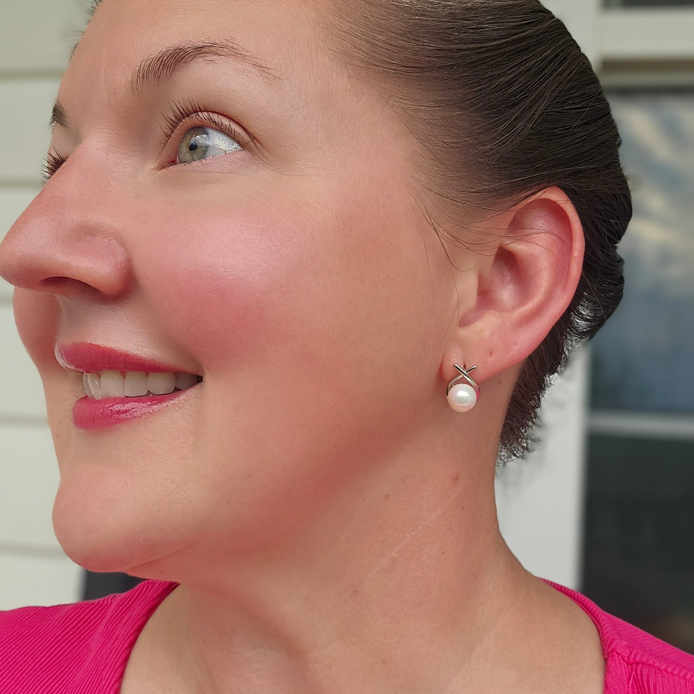 Greta 18k White Gold Plated Teardrop Pearl Stud Earrings