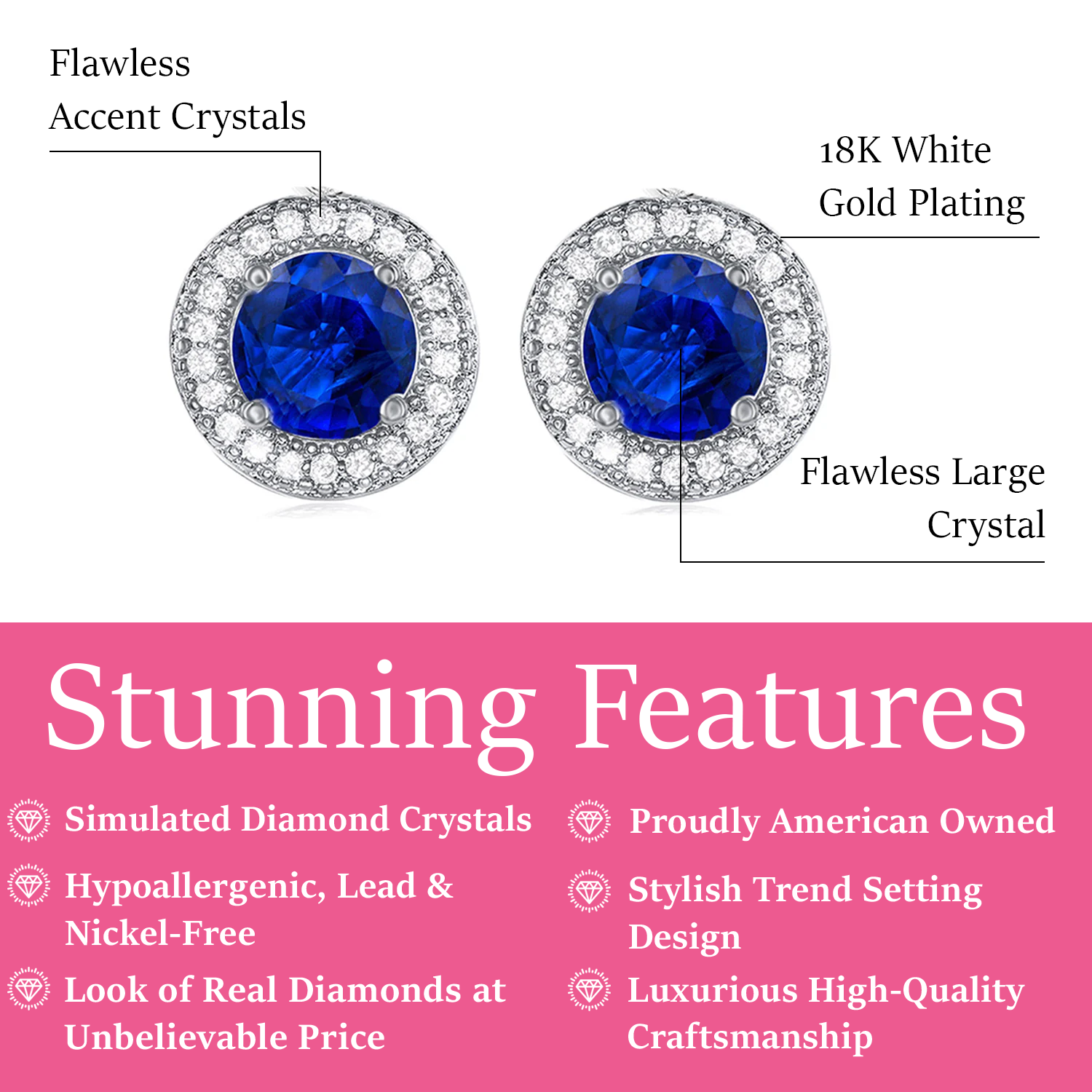 Gwendolyn 18k White Gold Plated Halo Stud Earrings with Round Cut Simulated Diamond Crystals — Final Sale