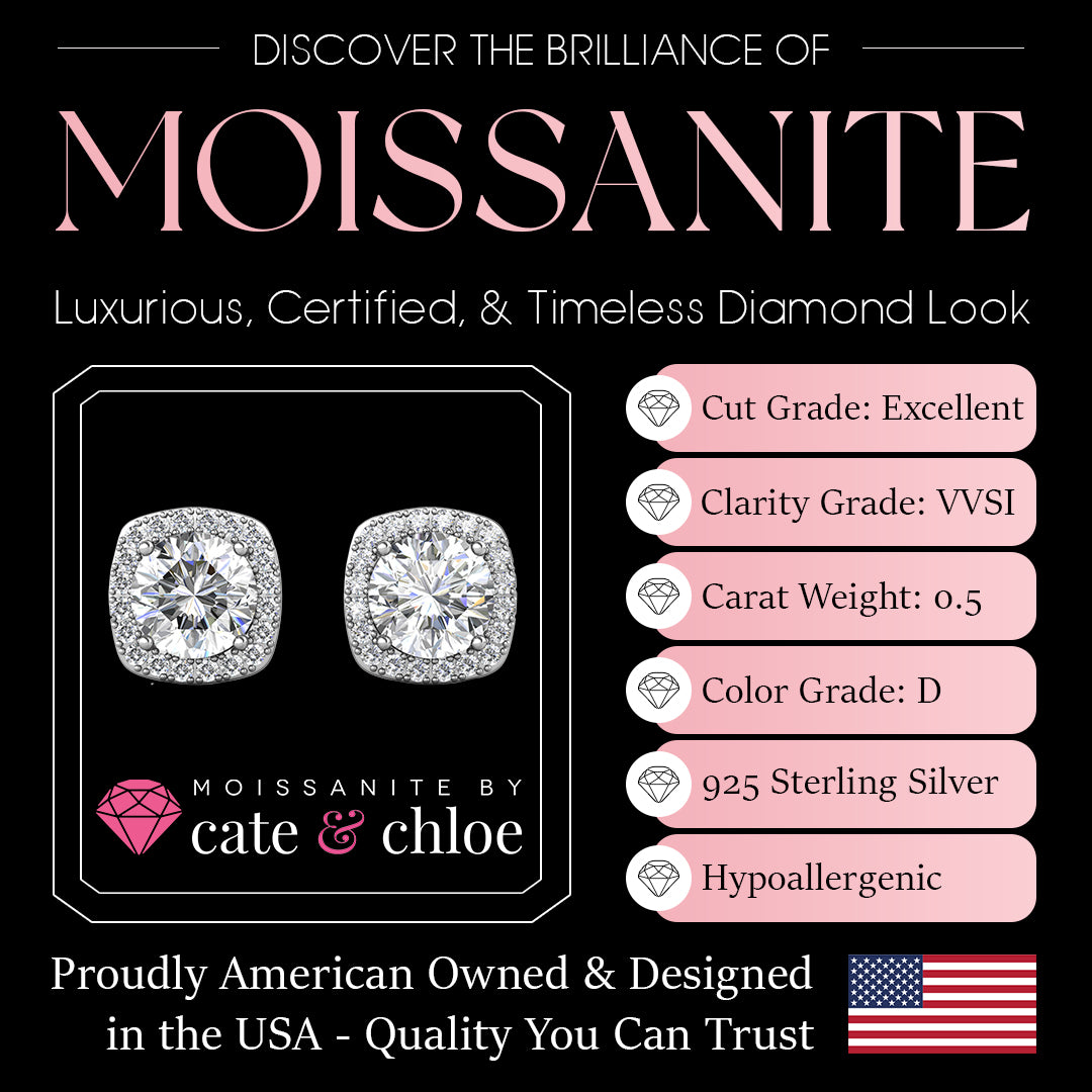 Moissanite by Cate & Chloe Hannah Sterling Silver Stud Earrings with Moissanite Crystals