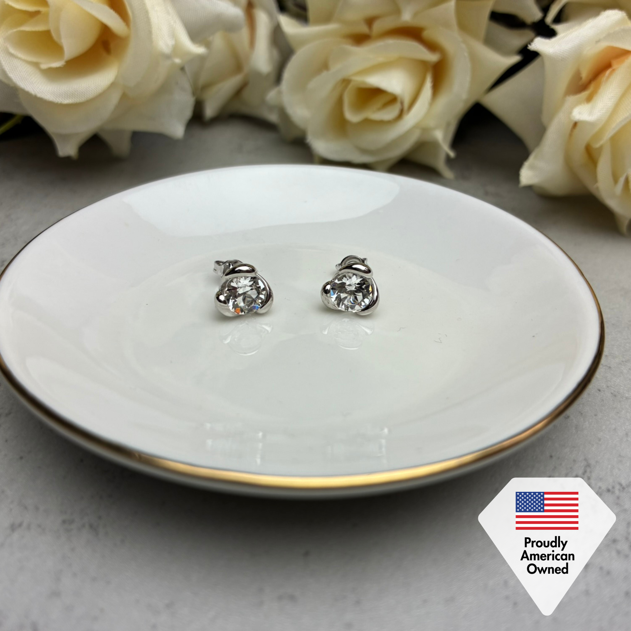 Harmony 18k White Gold Plated Stud Earrings with Round Swarovski Crystals