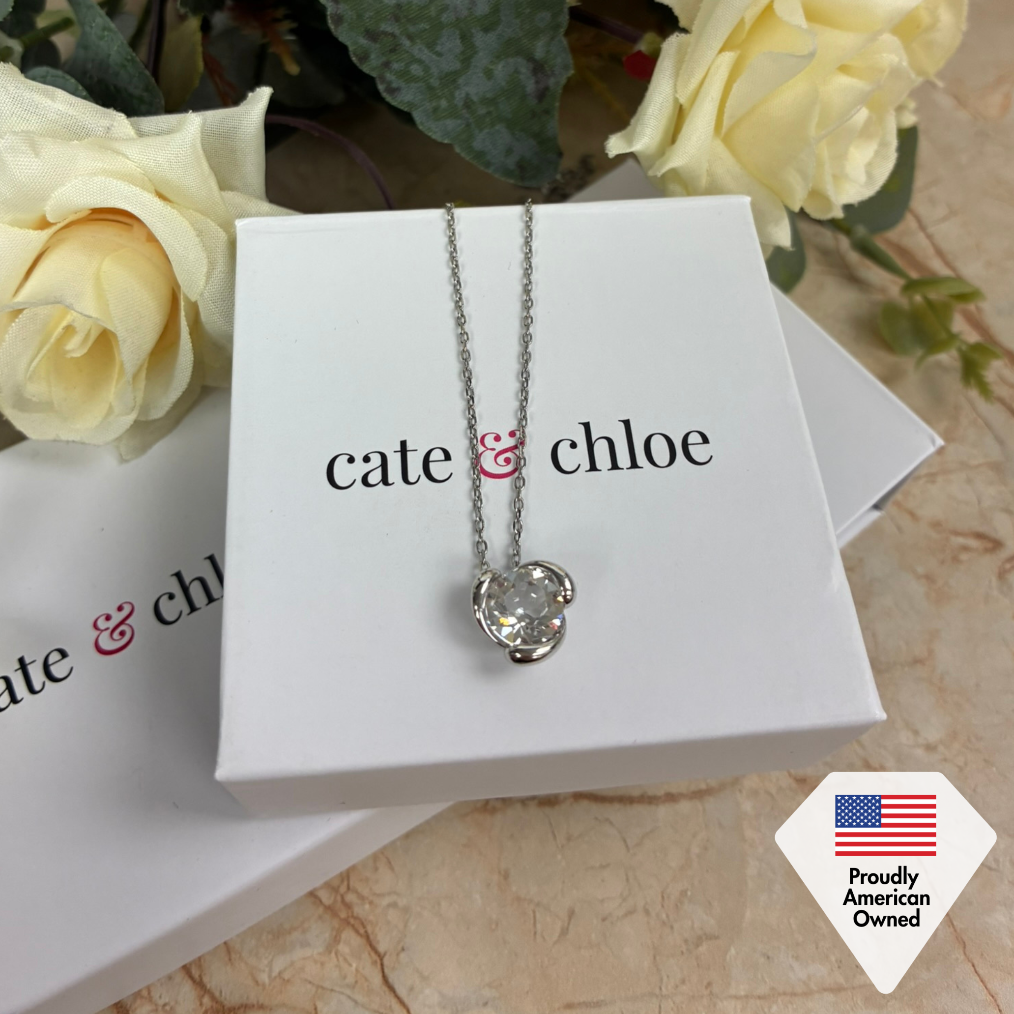 Harmony 18k White Gold Plated Necklace with Round Cut Solitaire Swarovski Crystal