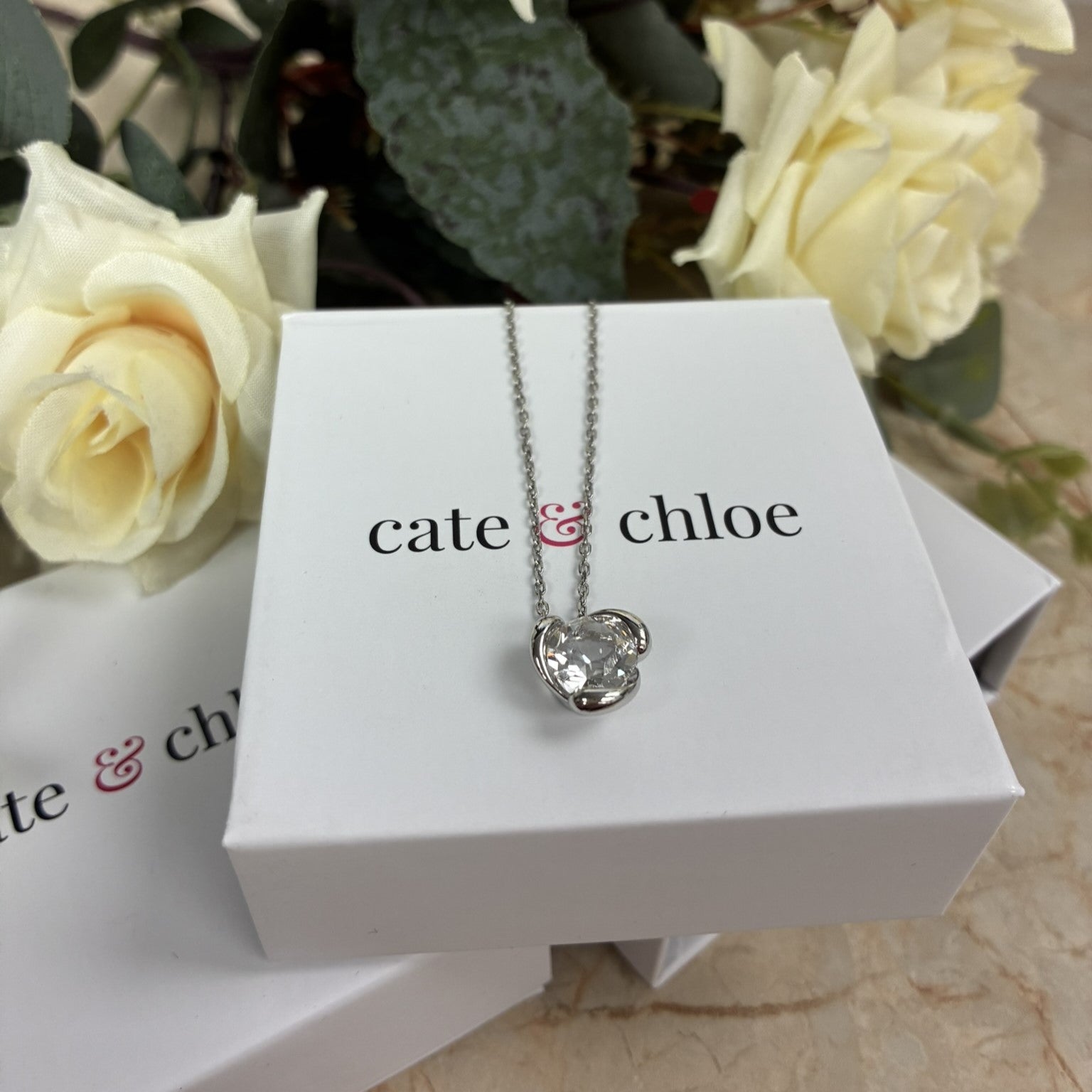 Harmony 18k White Gold Plated Necklace with Round Cut Solitaire Swarovski Crystal